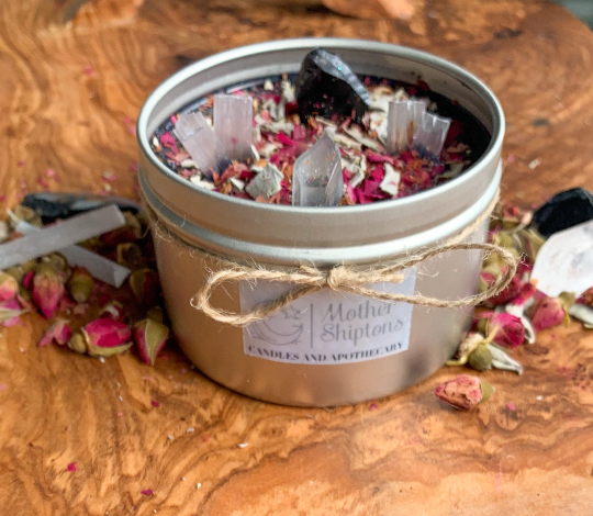 Banishment Obsidian, Clear Quartz & Selenite ritual candle