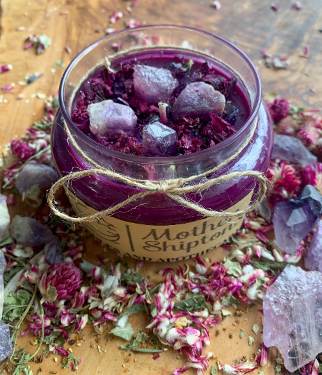 Smoky Moon Amethyst & Chevron Amethyst ritual candle.